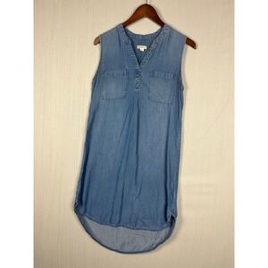 Merona Womens S Blue Lyocell Shift Dress Sleeveless Hi-Lo Hem Casual